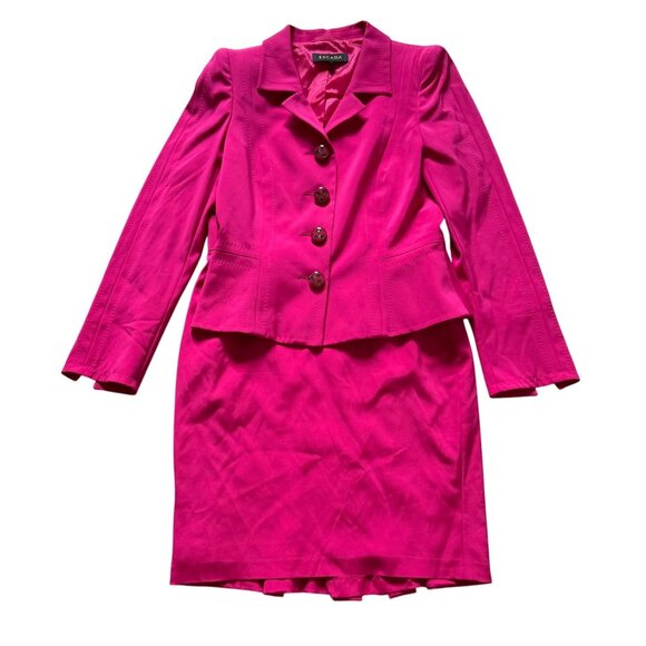 VTG Escada Fuchsia Button-Up Blazer & Pencil Skirt Suit Set Women's 36 Pink - Picture 1 of 16